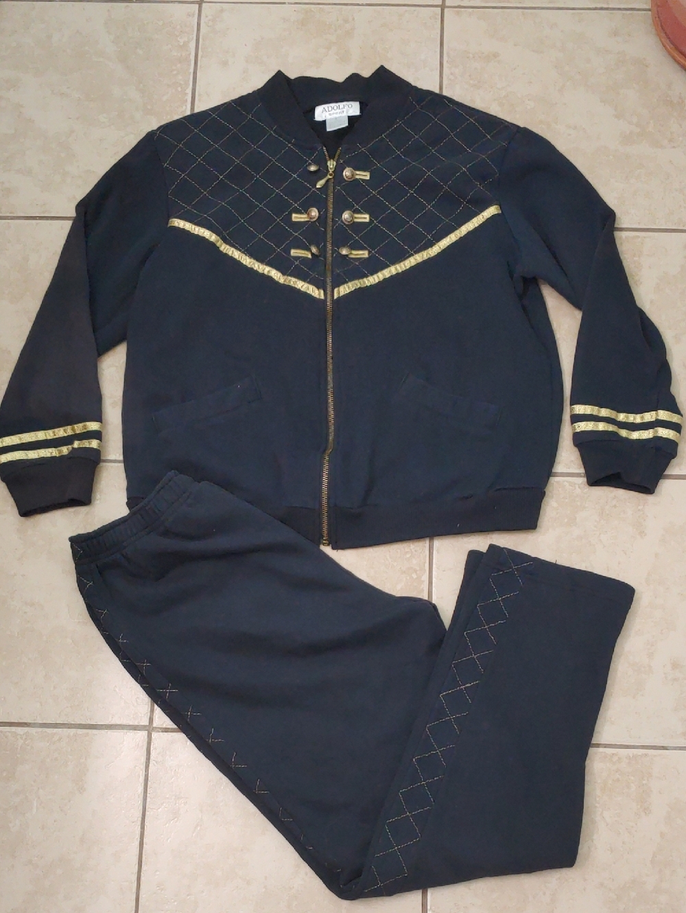 Vintage Adolfo Sport Track Suit Military Jacket Matching Set Women's Size S